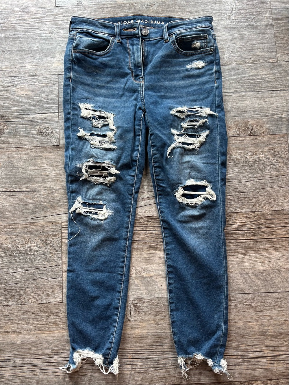 American Eagle Outfitters Ripped Skinny Jeans in Dark Blue